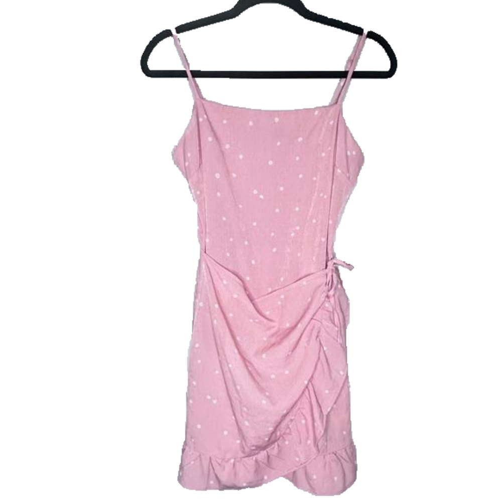 Cotton:On sundress pink w/white polka-dots faux wrap Women’s size medium | ee1